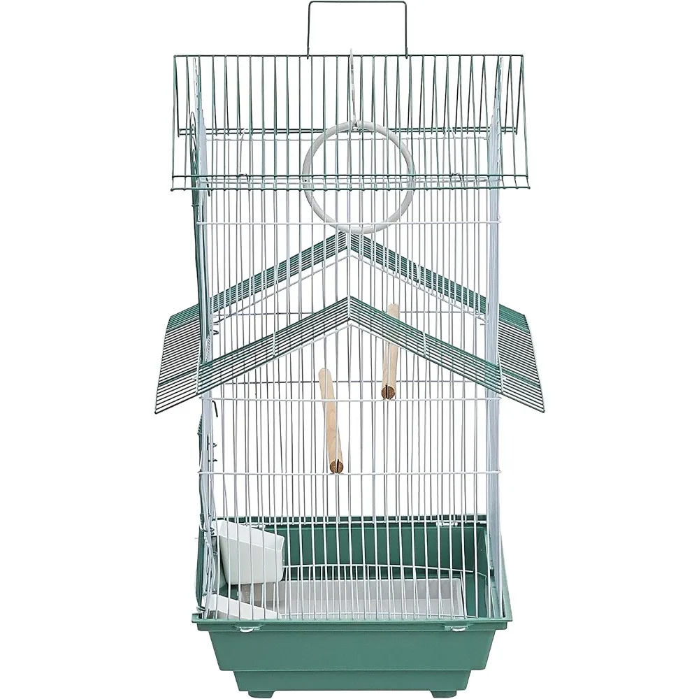 Small Portable Birdcage with Detachable Grille and Pull-out Debris Tray, Green and White