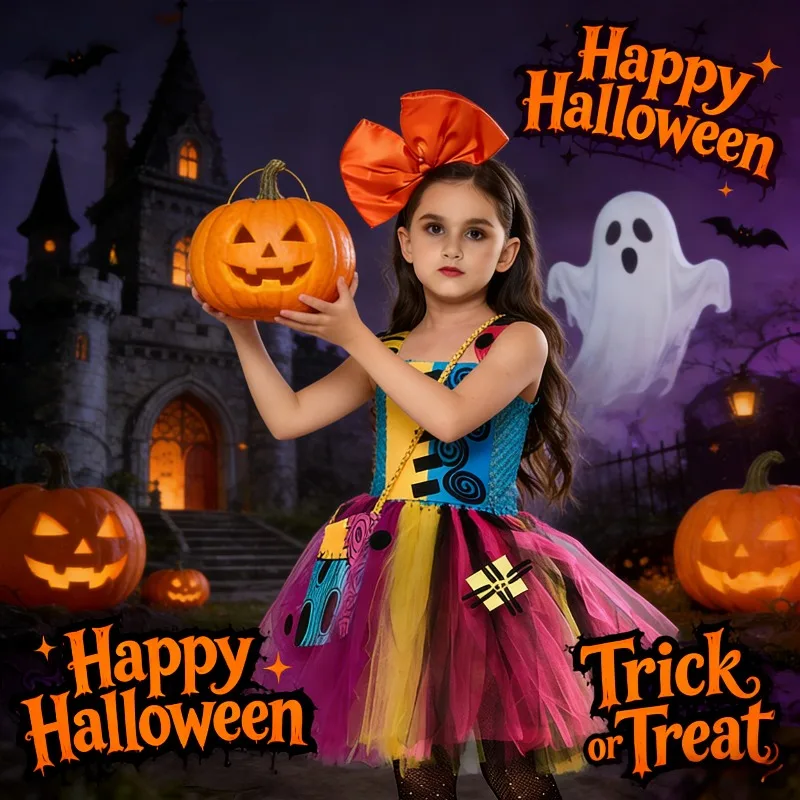 

Patchwork Ragdoll Style Dress Halloween Cosplay Costume Spooky Theme Party Fancy Dress Up Outfit Festival Performance Clothing
