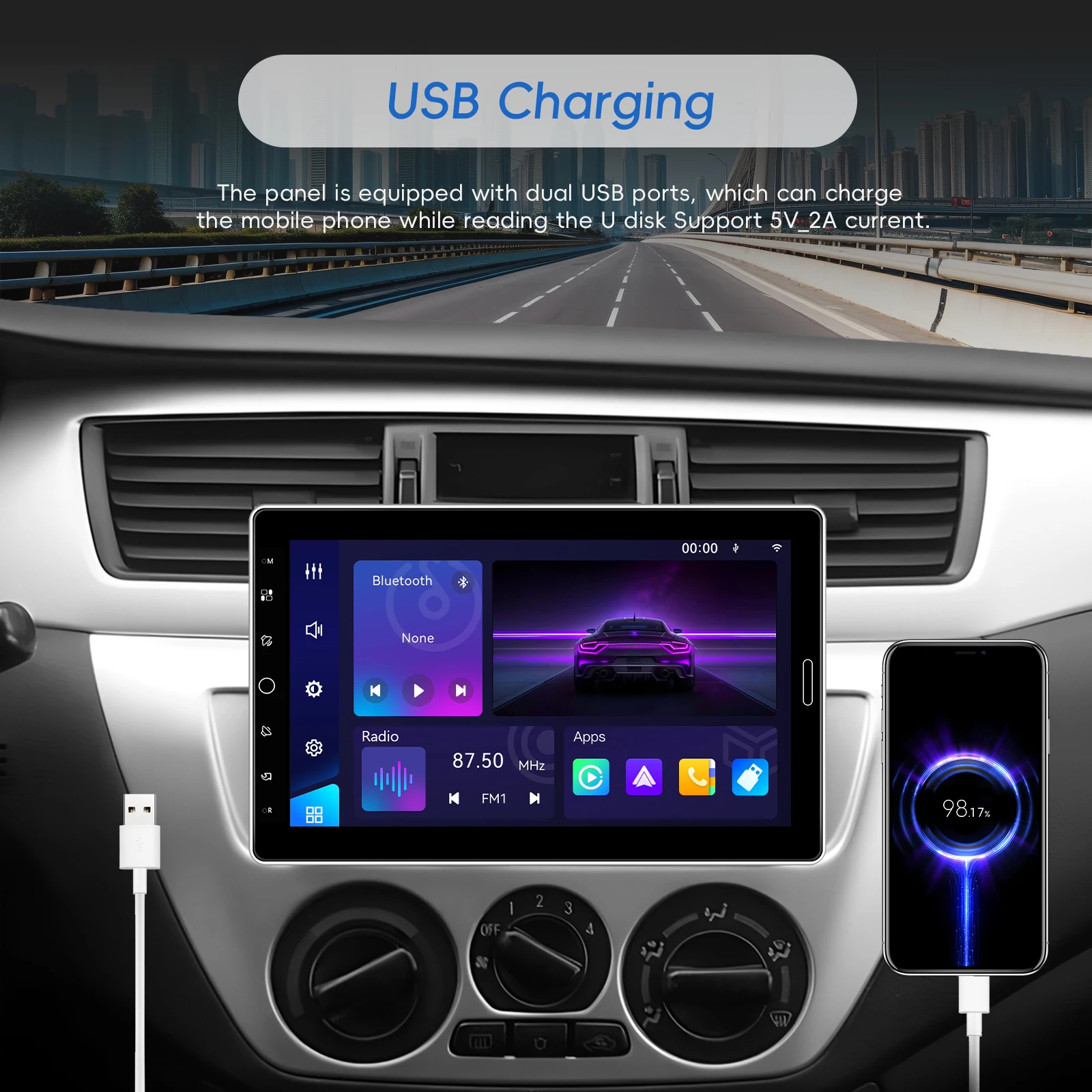 Podofo 1DIN CarPlay Autoradio Android Auto Mirror Link Universelles Auto-MP5-Player FM/AM/RDS Radio Bluetooth USB DVR AUX-IN – Detail 14