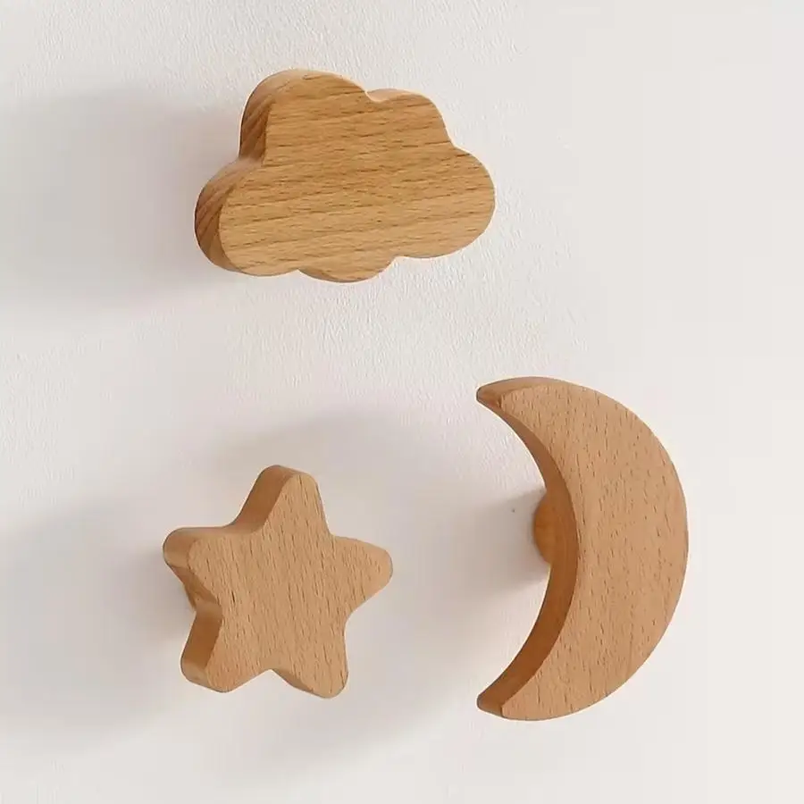 1/5/10/20/50/100pcs Solid Wood XINGX Decorative Hook Moon Sticky Hook Punch-Free Simple Wooden Wall Hanger Flower Cloud Indoor F
