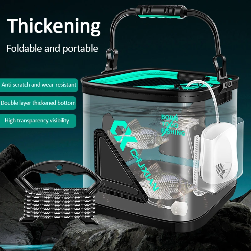 8L/13L Transparent Fishing Bucket Foldable Multifunctional Live Fish Bucket EVA Thickened Fish Container Fish Protection Bucket