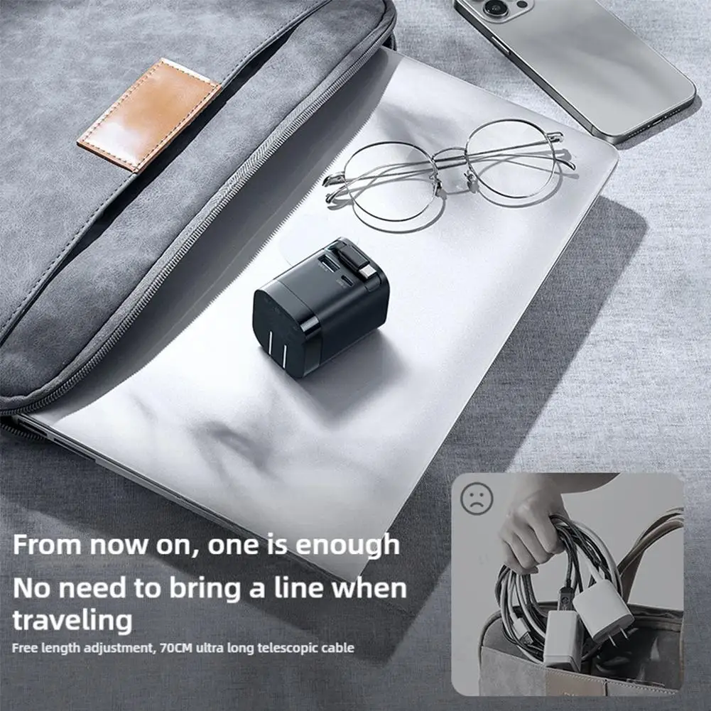 65W Fast Charge Retractable Type-c Line Charger With Retractable USB C Cable Desktop Charger Fast Charging For IPhone Table Q0F9