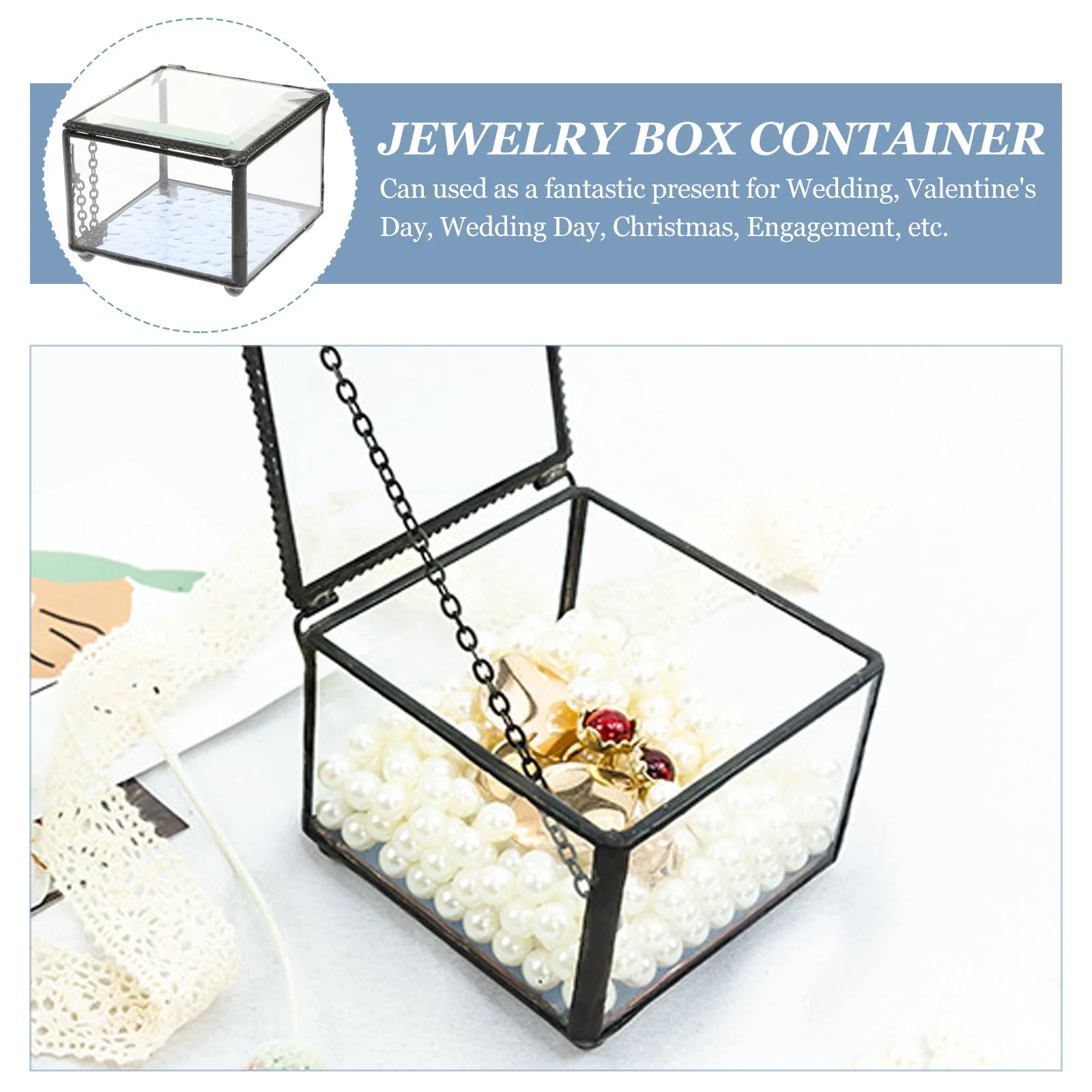 

Classic Glass Jewelry Box Elegant Ring Display Organizer Case for Necklaces Earrings Bracelets Gift Idea Jewelry Box Container