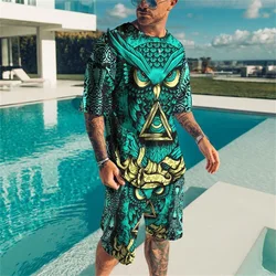 Summer New Men's T-shirts Set 3D Print Short sleeve Hawaii Beach Tee Shorts 2PCS Suit Casual Vacation Style Oversized Streetwear