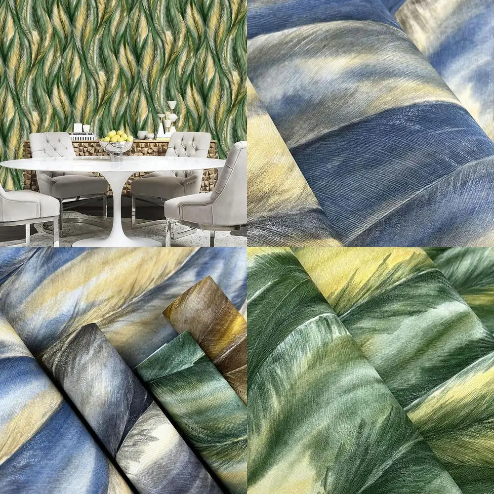 Tropical Rainforest Style Plant Feather Pattern Wallpaper for Guesthouses Hotels Internet Famous Cafes Gift Boxes Packaging
