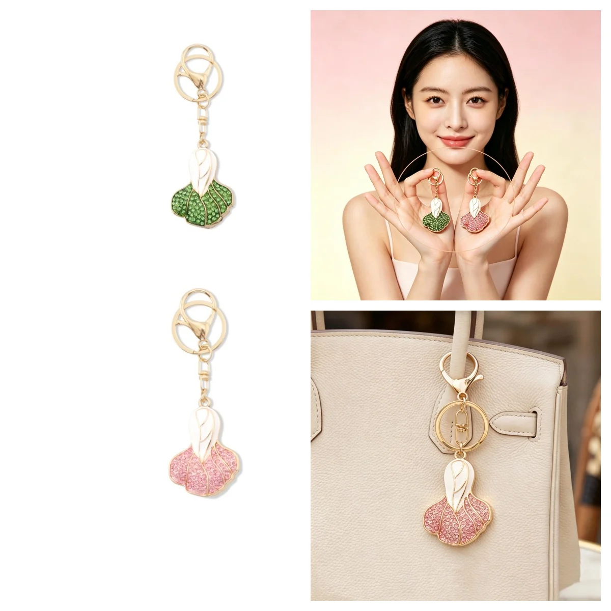 Cute Crystal Cabbage Keychain Sparkling Vegetable Bag Charm Stylish Backpack/Tote Bag Accessory Unique Holiday Gift For Women