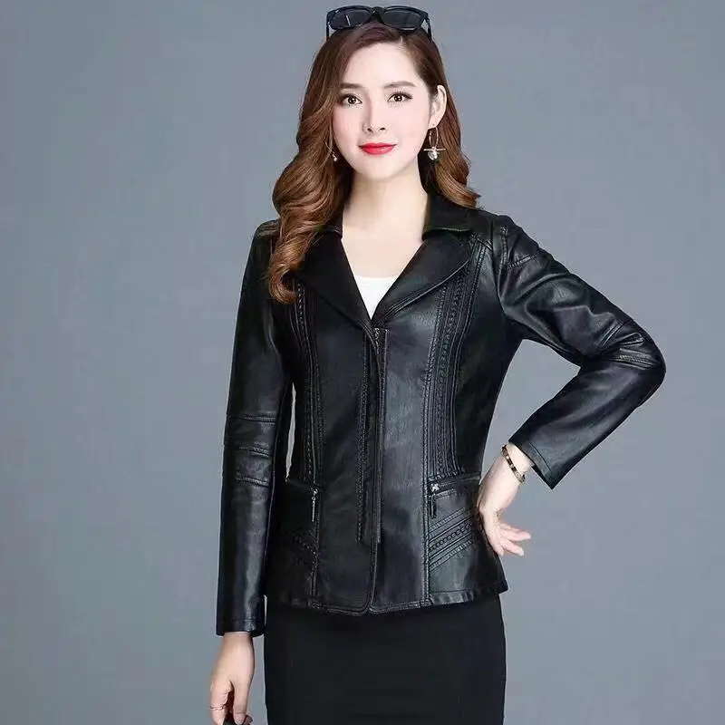 ZXRYXGS High End Premium Pu Leather Jackets Suit Collar Fashion Coat 2024 Spring Temperament Trend Coat Women Stylish Jacket