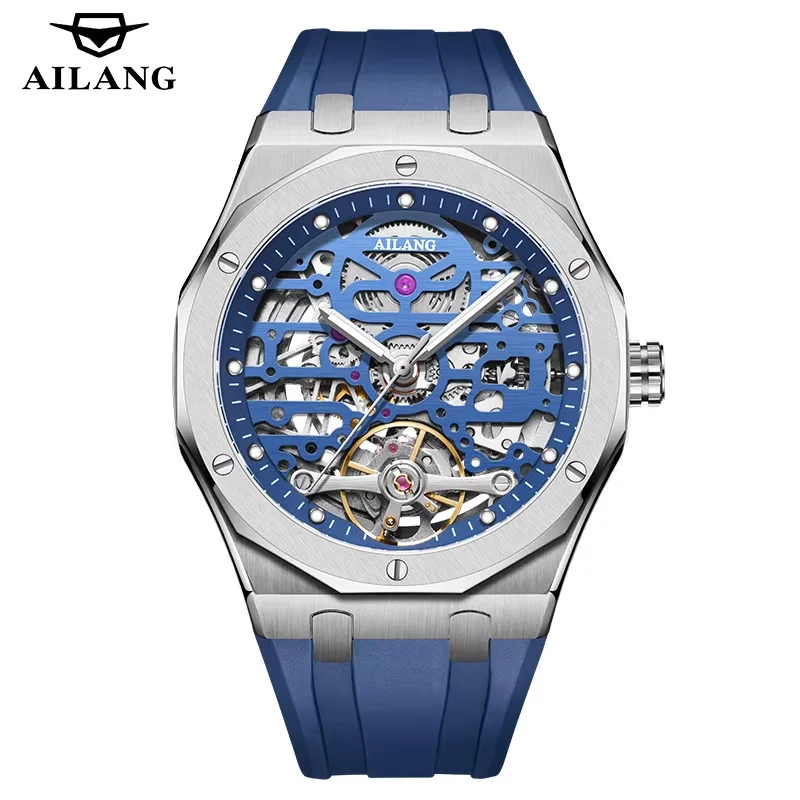 New AILANG 8533 Brand Mechanical Watch Skeleton Luminous Tourbillon Waterproof Fashion Luxury Automatic Watch Rubber Strap
