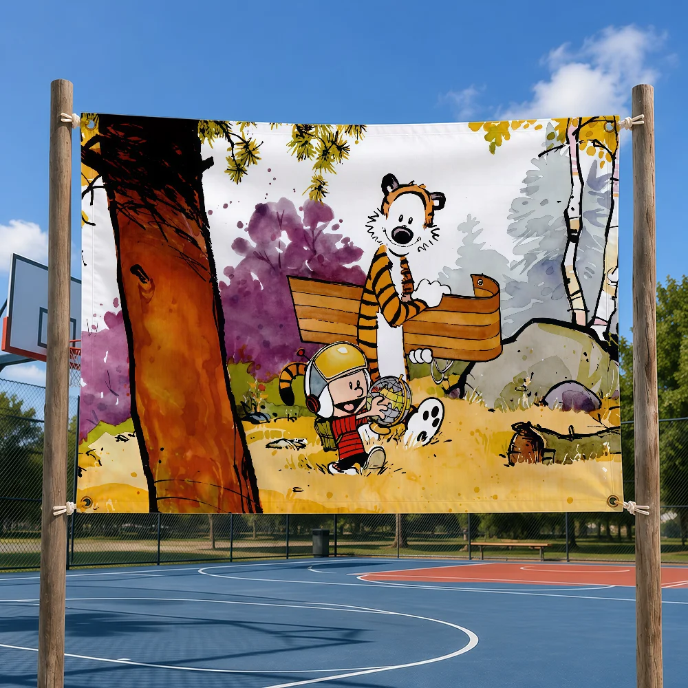 Cartoon C-Calvin And H-Hobbes-S Flag Tapestry Outdoor Decor Flaga Decorative Home Objects Barber Shop Decoration Garage Hang