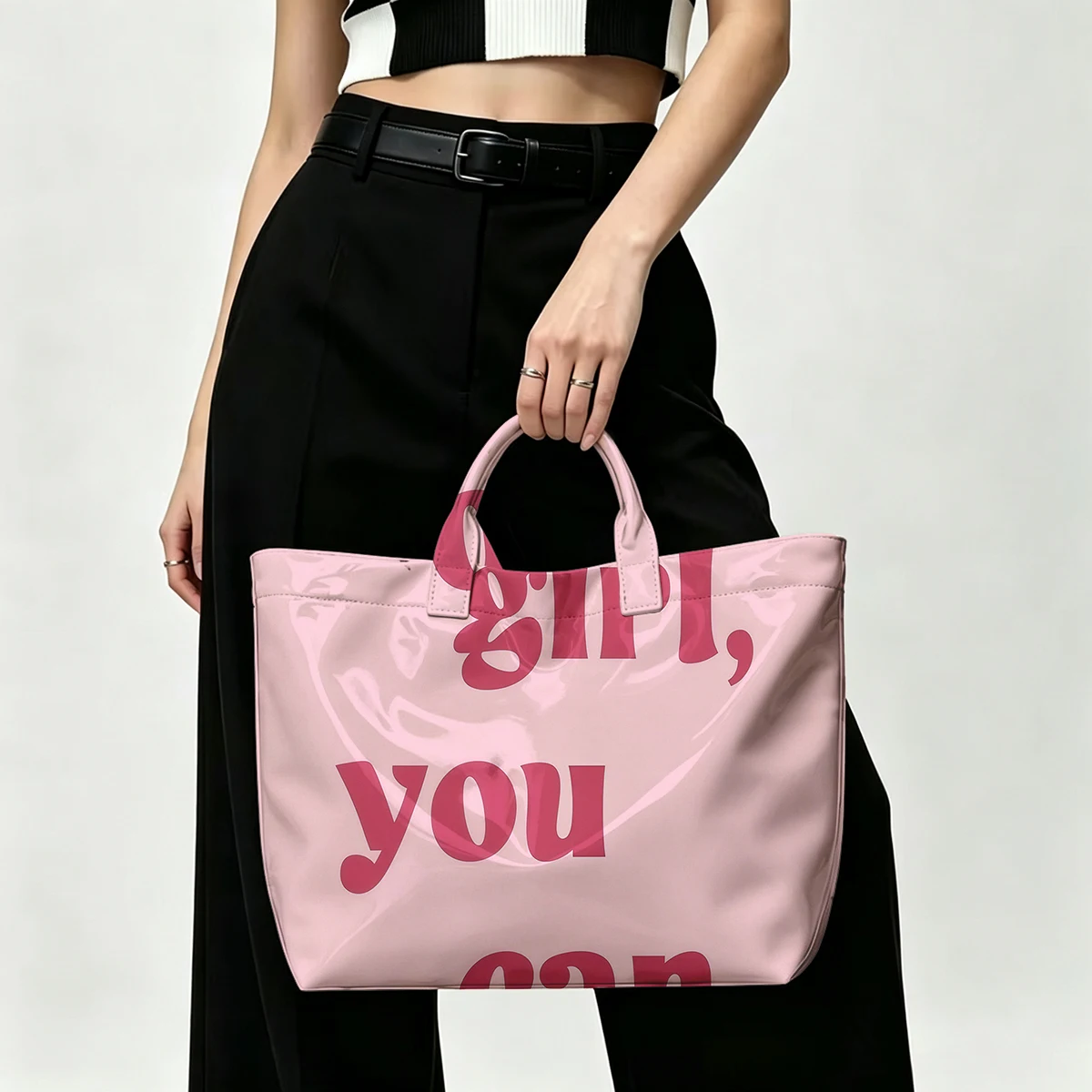 Pink sweet pump PVC Tote Bag Waterproof Transparent Jelly Bag Beach Bag Tote Pouch Bow Handbags Storage Bag