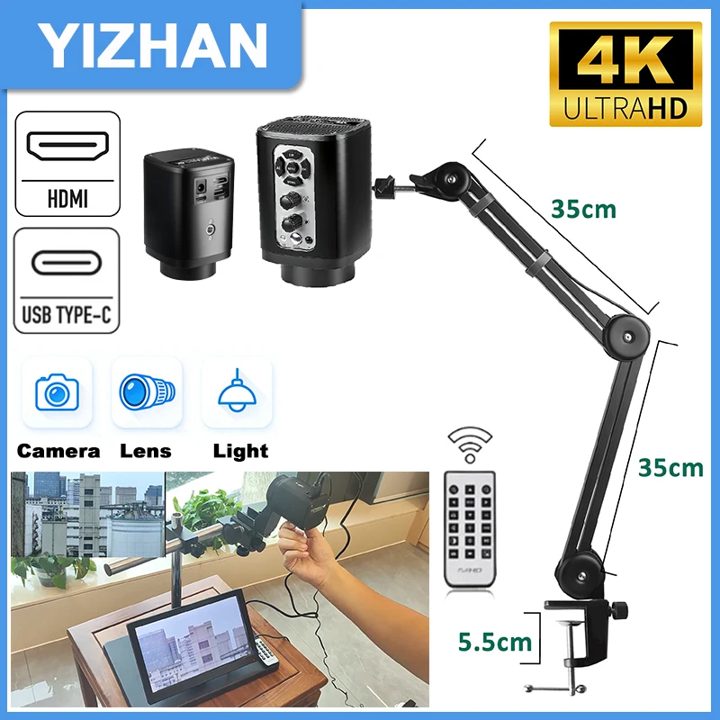 YIZHAN 3-in-1 Kameraobjektiv-Licht Elektronen-Videomikroskop 4K IMX415 UHD Schweißwerkzeuge 160X Verstellbarer HDMI Typ-C Klappständer