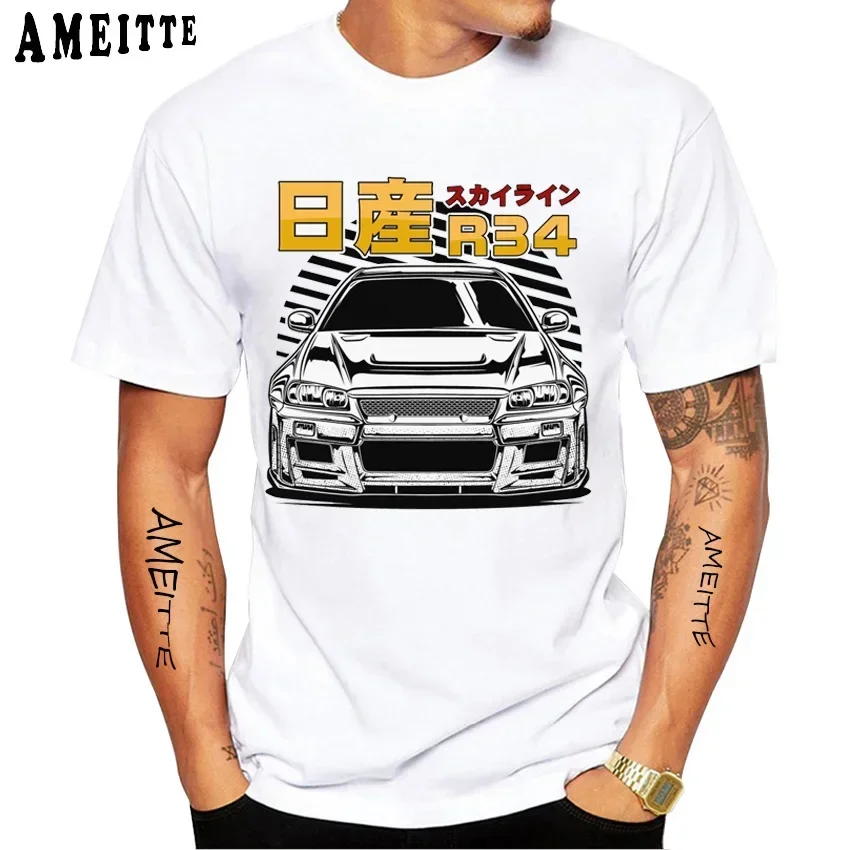 Skyline R34 GTR Line Art Classic T-Shirt Summer Men Short Sleeve Japan Style Silvia S13 Car Print Casual T Shirt Boy White Tees - view 3