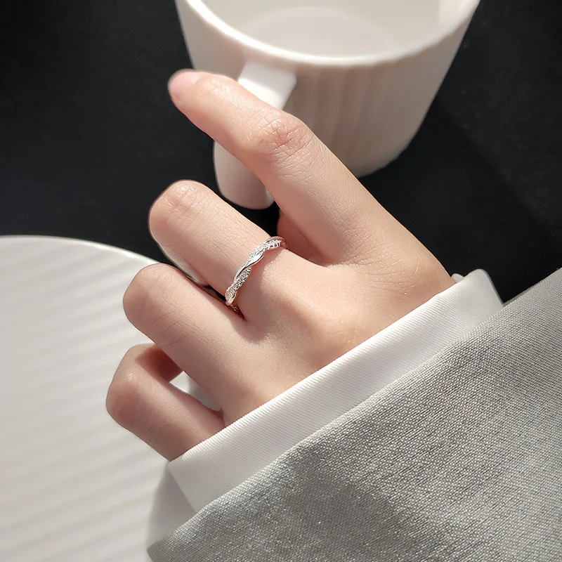 Twist Ring for Women Fashion 925 Sterling Silver Stack Twisted Ring Cubic Zirconia Diamond Ring Wedding Party Women Jewelry
