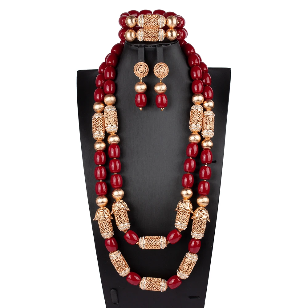 Red Wine Bridal Wedding Jewelry Set Imitation Coral African Beaded Jewelry Imitation Coral Beaded Jewelry SetABS197