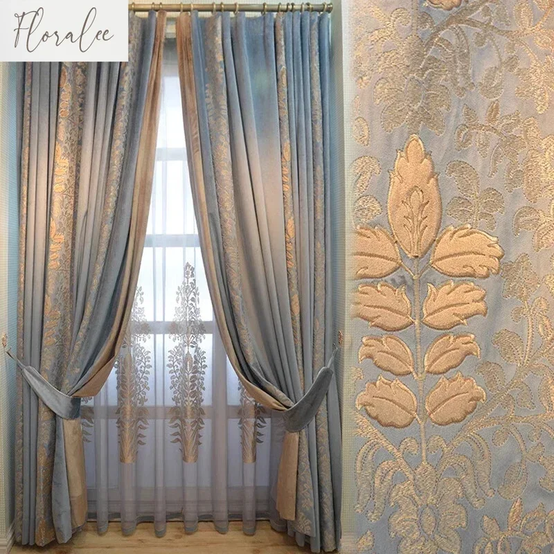 Luxury Curtain European Style Embossed Jacquard Chenille Blackout Curtains for Living Room Dining Room Bedroom Customization