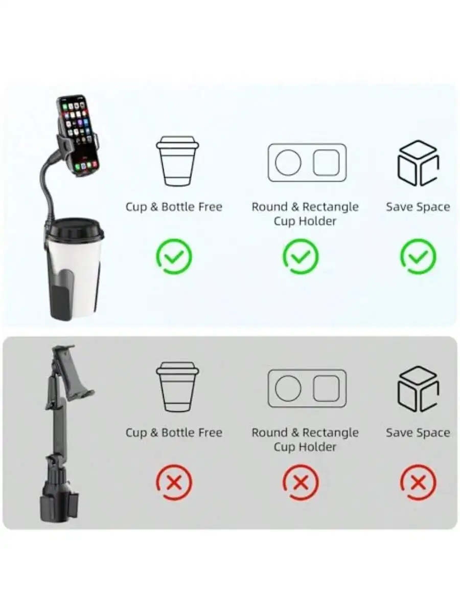 

Car Cup Phone Holder With 360° Adjustable Gooseneck Mount For iPhone And Smartphones