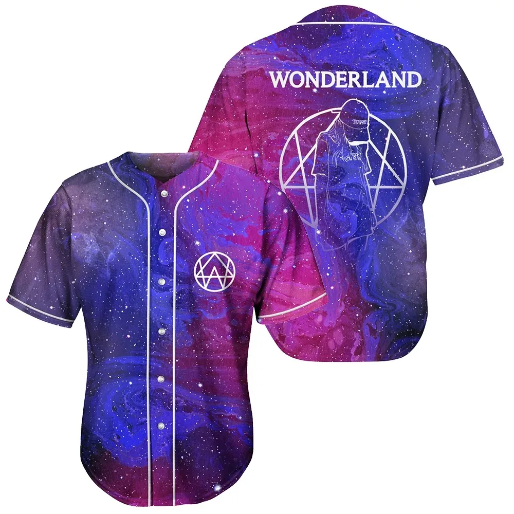 Alison Wonderland Purple PINK Gradient Baseball Jersey Men/Women Casual Thin button Baseball uniform Oil Slick Custom Jersey