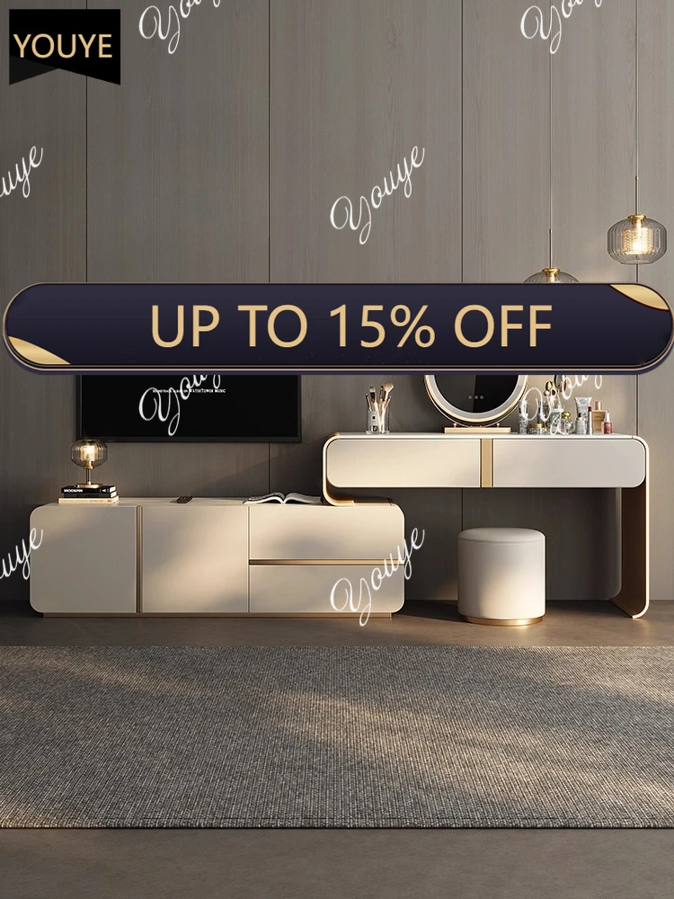 

Q Bedroom simple modern light luxury desk dresser chest cabinet integrated solid wood new dressing table rock slab