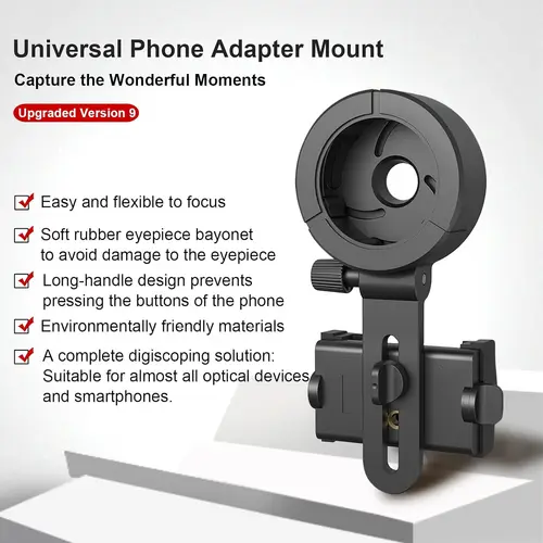 Eyeskey Adaptador de teléfono universal a través de binoculares Monoculares Alcance Telescopios Microscopios Se adapta a la mayoría de los teléfonos inteligentes Captura