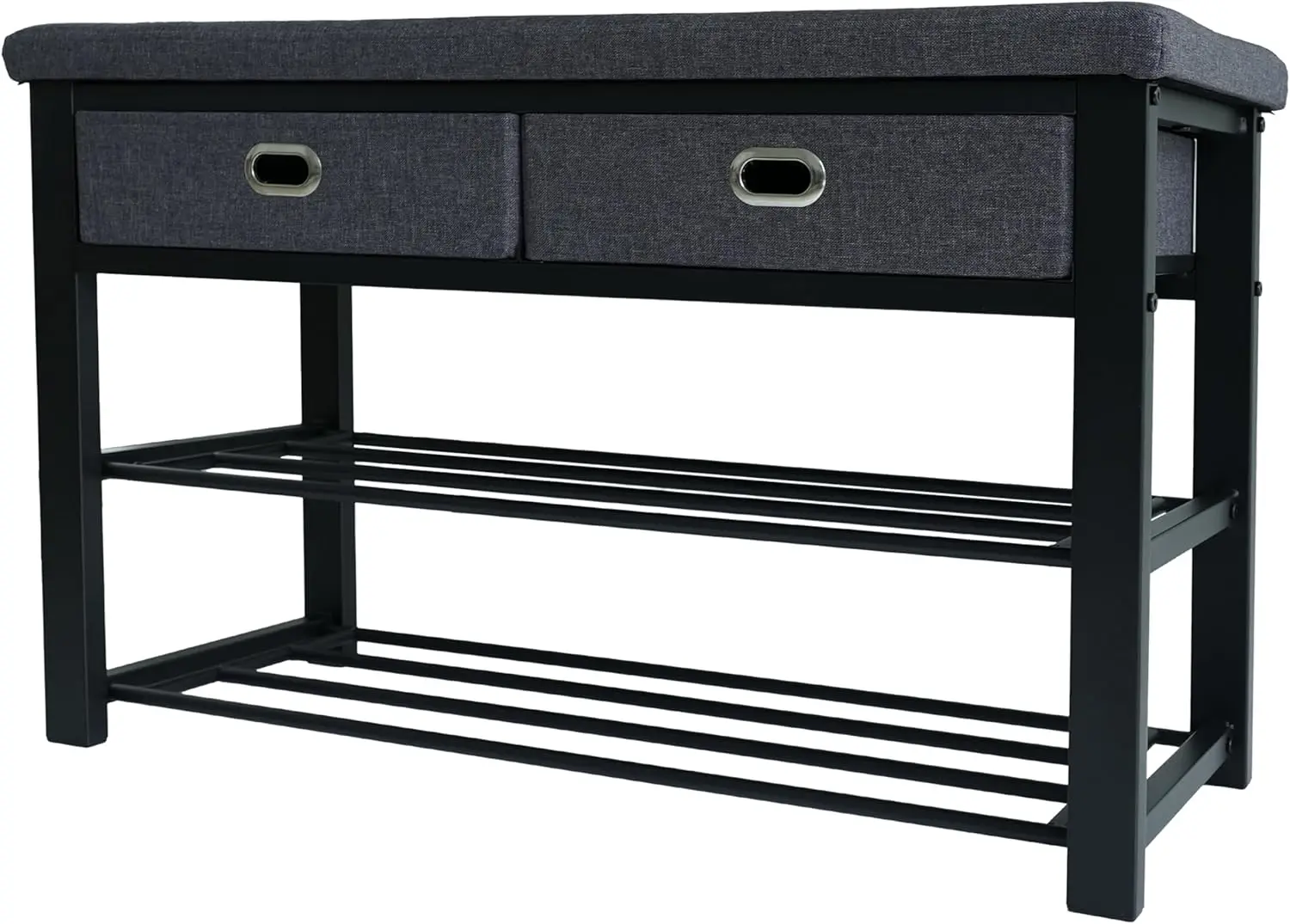 

32inch Shoe Bench Storage Shoe Rack Drawer Cushion Organizer All Seasons Universal Gray