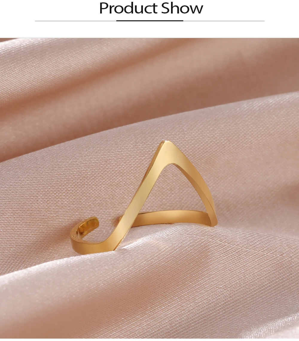 COOLTIME Unregelmäßiger Chevron-V-Ring aus Edelstahl, verstellbare Ringe für Frauen, minimalistischer Schmuck, Großhandel, Geschenk zum Frauentag – Detail 6