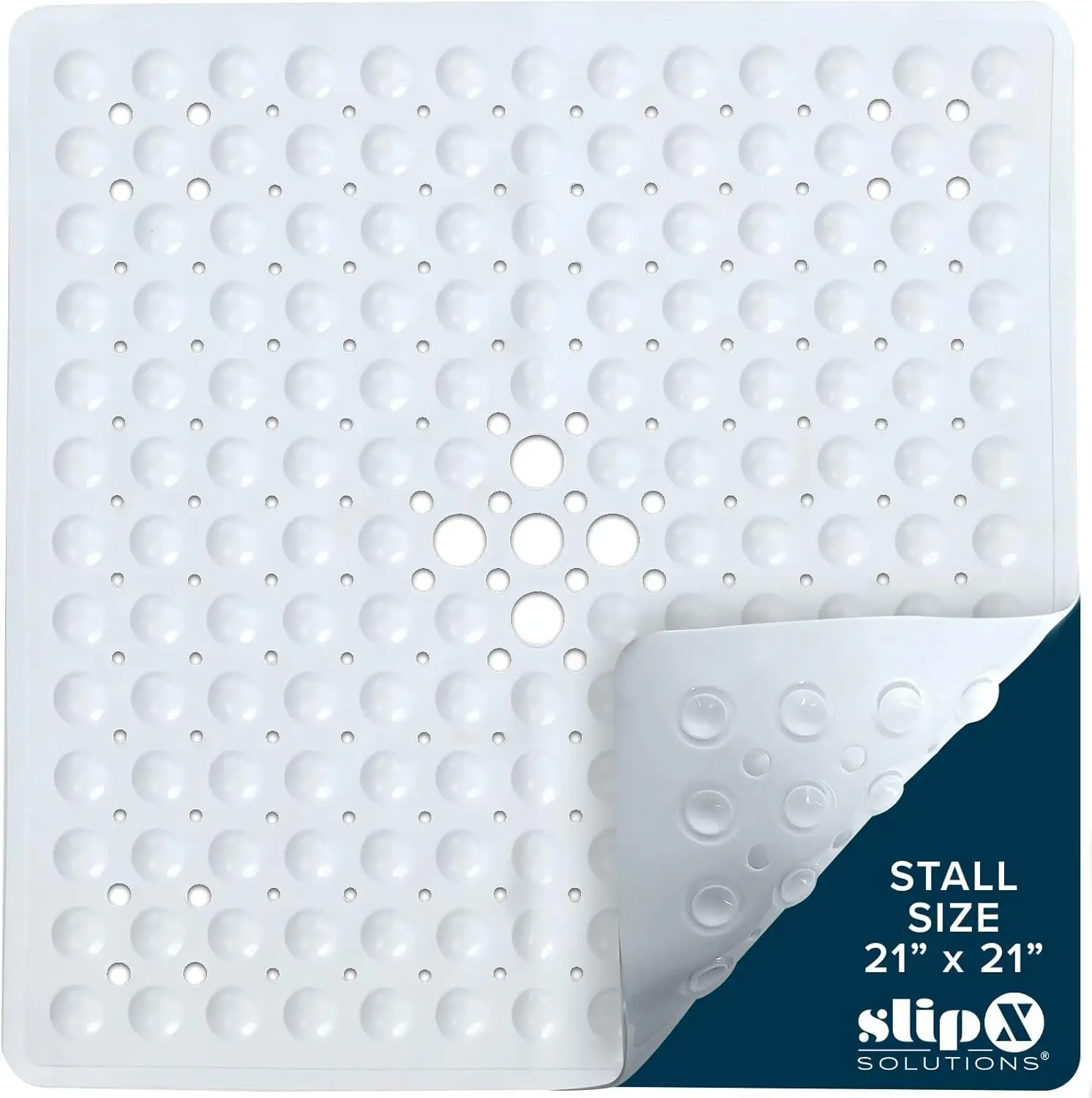 

Non-Slip Shower Mat 21x21 inch, Grippy Textured Surface, Strong Suction Cups, Safe for All Ages, White