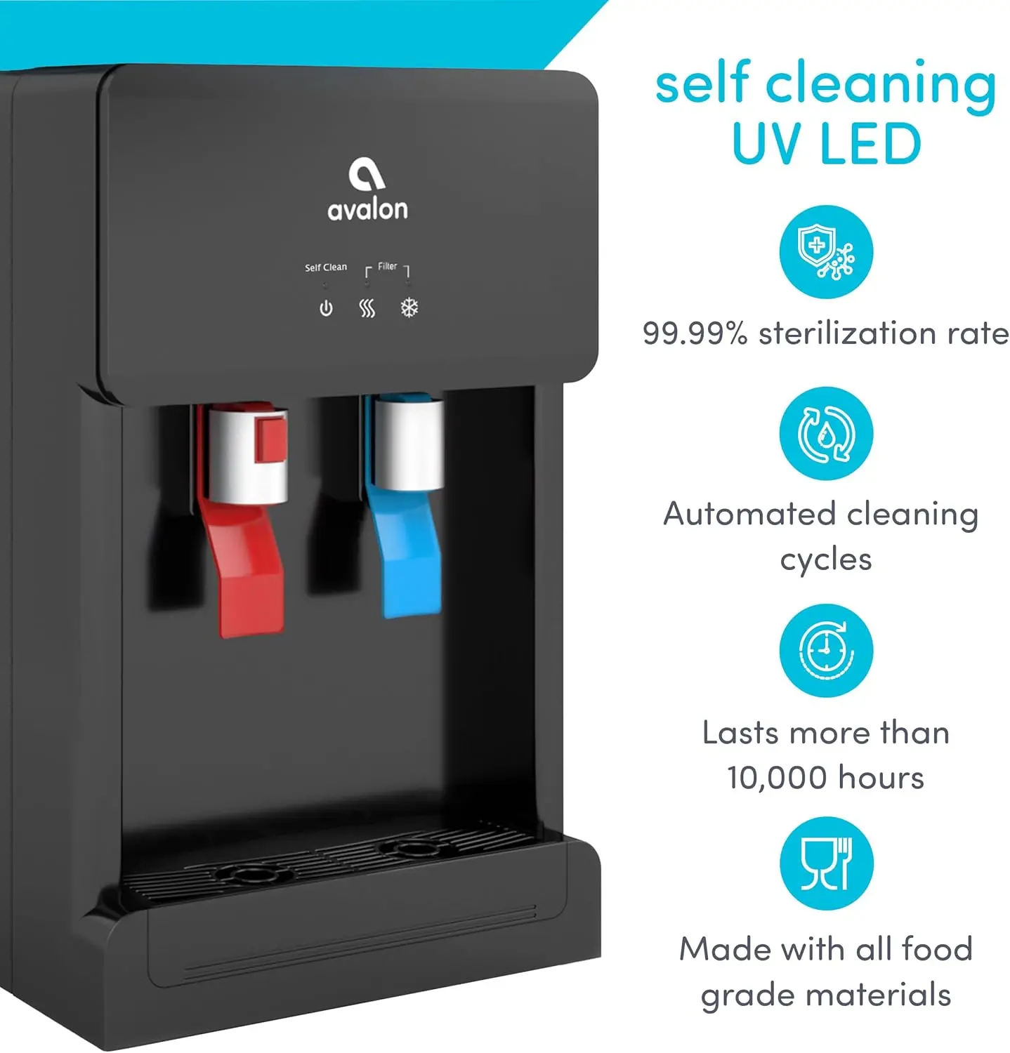 Countertop Self Cleaning Bottleless Water Cooler Water Dispenser - Hot & Cold Water, NSF Certified Filter- UL Listed- Black