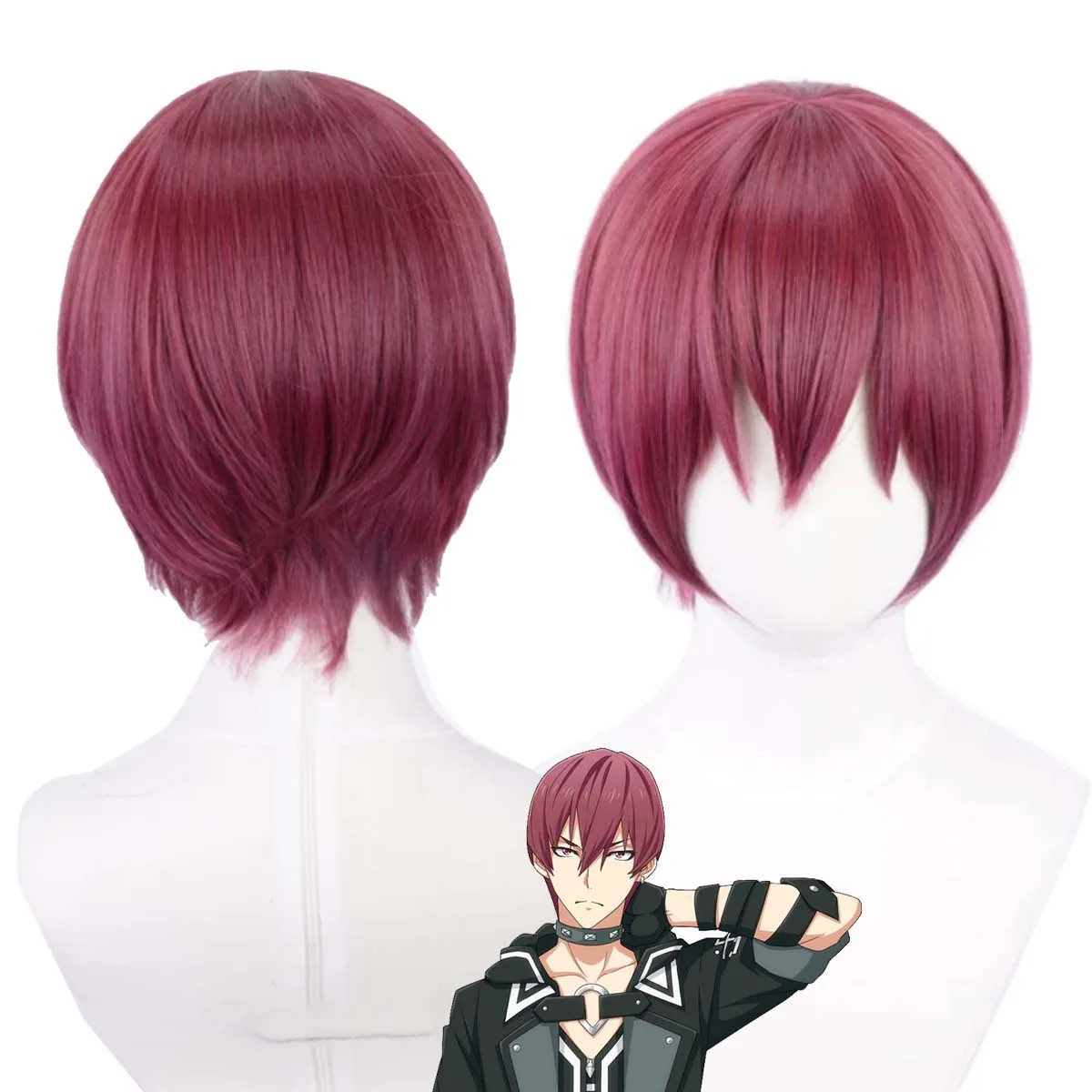 Men Anime IDOLiSH7 inumaru toma Cosplay Short Wine Red Heat Resistant Synthetic Hair Wig