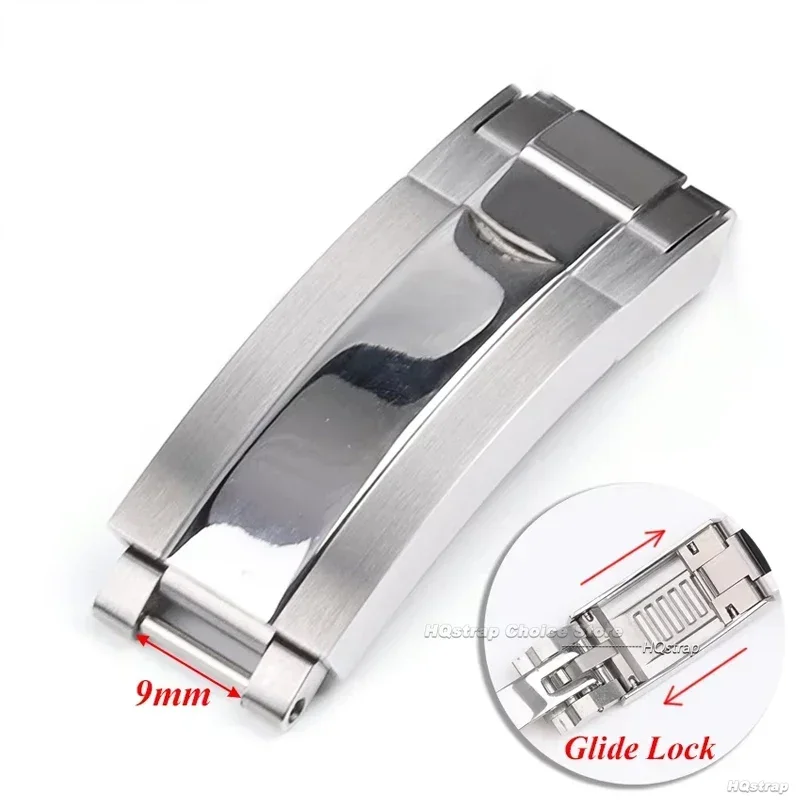 9mm Watch Band Glide Clasp for Rolex DAYTONA SUBMARINER GMT Yacht-Master Stainless Steel Fine-tuning Pull Button Watch Buckle