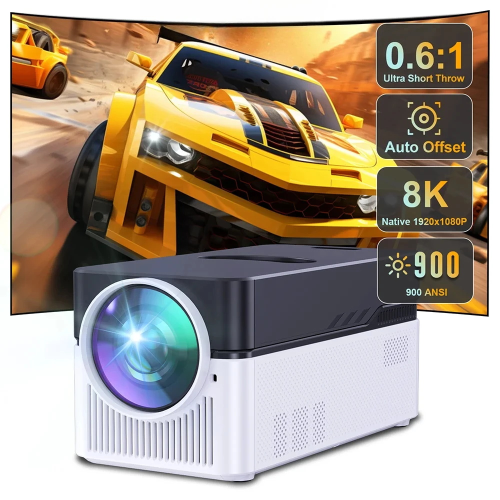 

HY450 Pro Projector 900ANSI Ultra Short Throw 8K 1080P Auto Offset Electronic Focus Allwinner H716 BT5.4 Voice Assistant