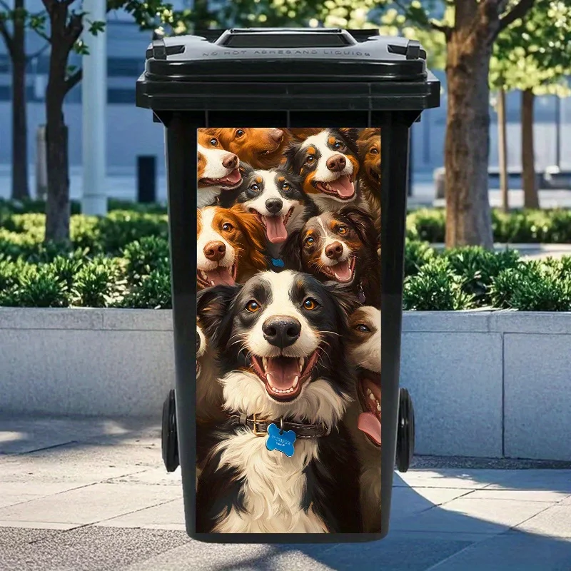 1 Sticker of A Cartoon Dog Face for The Trash Can, with Dimensions of 32.28 × 14.57 Inches, Made of PVC Self-adhesive Material
