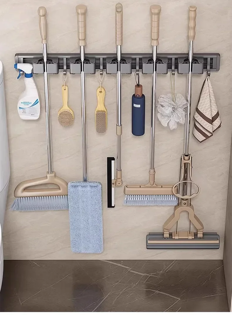 Organizer für Mopp und Besen, Mopphalter, Rack, Mopphalter, Wandmontage, starker Besen, Mopphalter, selbst, mit 5-Haken, Organizer zum Aufhängen von Besen – Detail 2