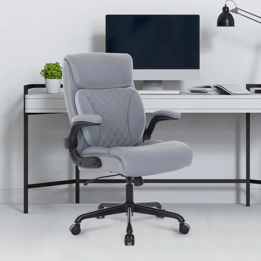 PU Leather Computer Chair with Lumbar Support, Ergonomic Home Office Desk Chairs, Flip-up Armrests and Adjustable Height.