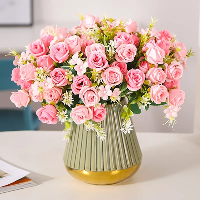 30cm Pink Rose Silk Bouquet Peony Artificial Flower 10 Heads Bride Wedding Home Hotel Room Decoration Artificial Flower