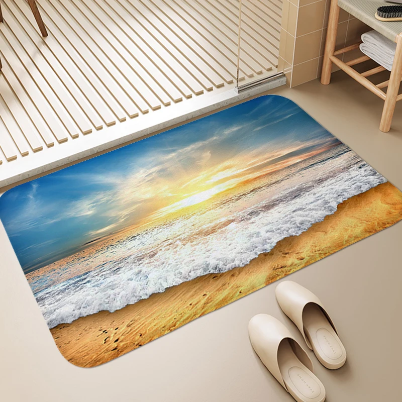 Beach Waves Bath Mat Carpet for Bedroom House Entrance Mat Funny Doormat Entrance Door Washable Non-slip Kitchen Living Room Rug