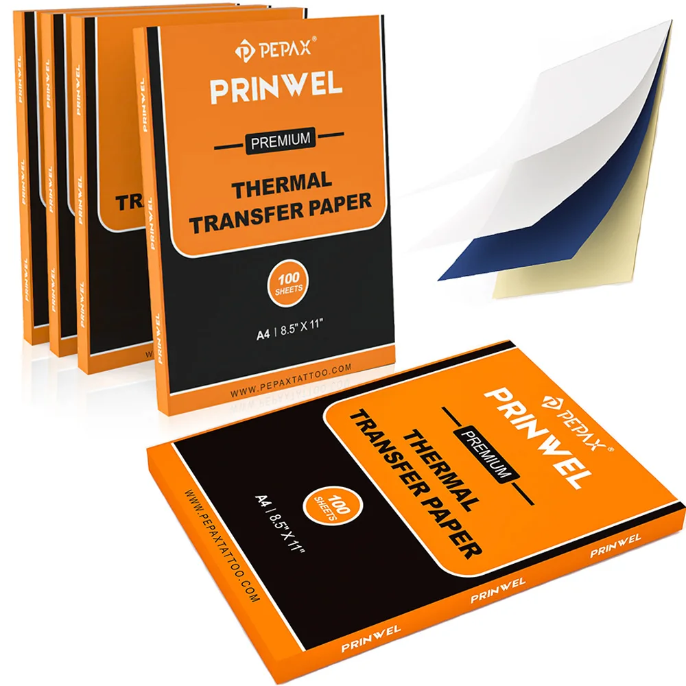 

PEPAX PRINWEL Tattoo Transfer Paper 100 Sheets A4 Size Premium Tattoo Thermal Stencil Copier Papers for Tattoo Transfer Machine