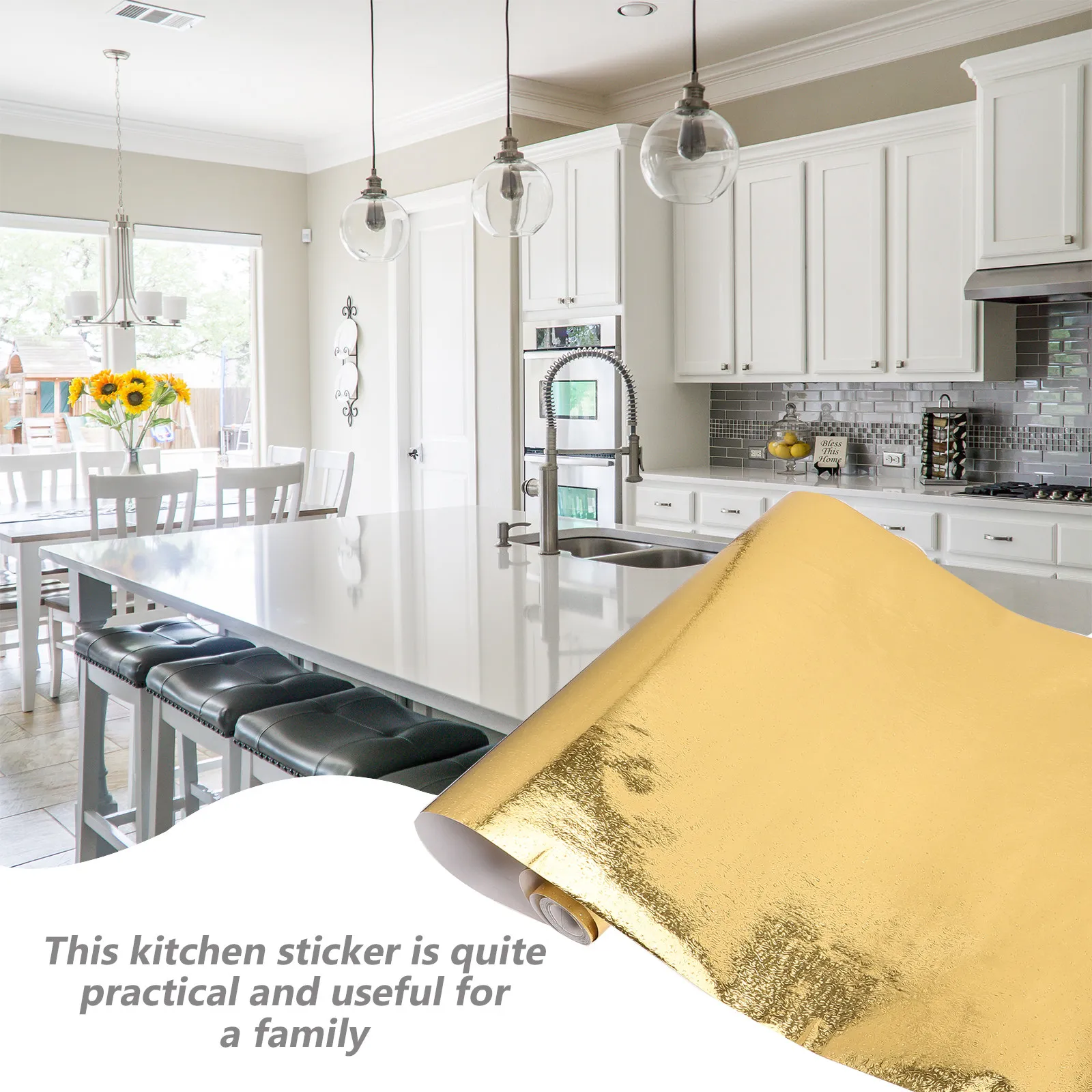 Tile Stickers Kitchen Oilproof Self-adhesive Decorative Bathroom Waterproof Golden view 3
