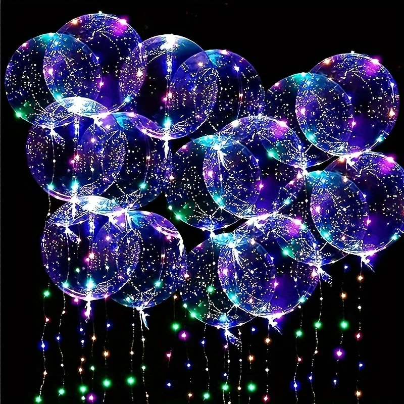 10 juegos por paquete de globos transparentes iluminados, decoración de fiesta con brillo LED para boda, Navidad, cumpleaños, noche, evento, regalo de decoración