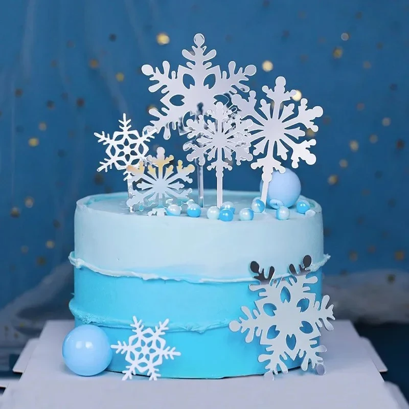 16 Stück Schneeflocken-Cupcake-Topper Frozen-Thema Kuchendekoration Geburtstagsparty-Deko Weihnachtskuchen-Zubehör