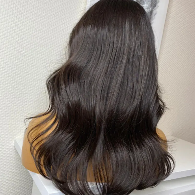 Preto curto onda solta peruca de cabelo sintético perucas dianteiras do laço alta qualidade fibra resistente ao calor parte do meio do cabelo para cosplay feminino