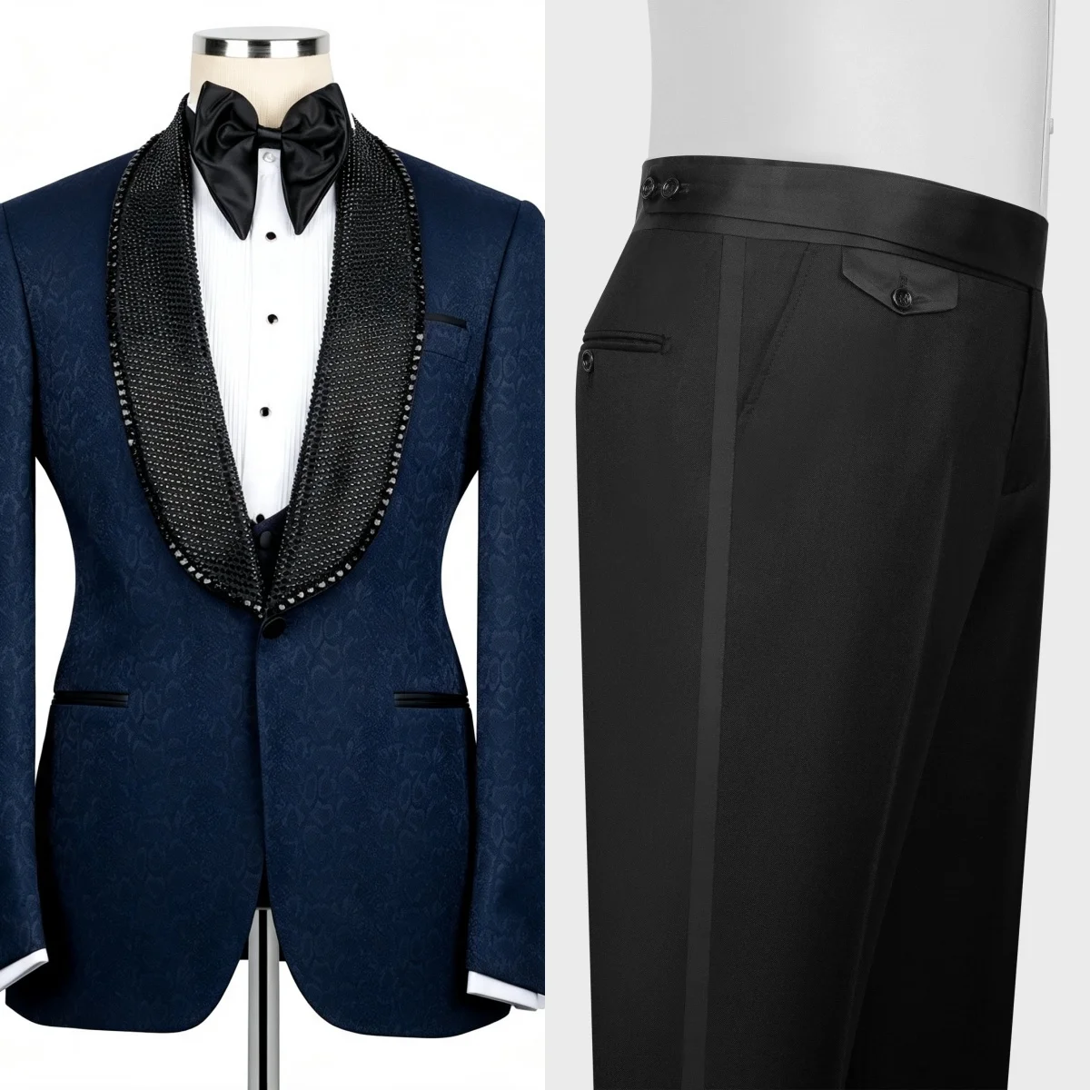 Simple Rhinestone Men Wedding Suits For Wedding Shawl Lapel Tuxedo Groom Wear 2 Pcs Jacket Pants Evening Party Customized