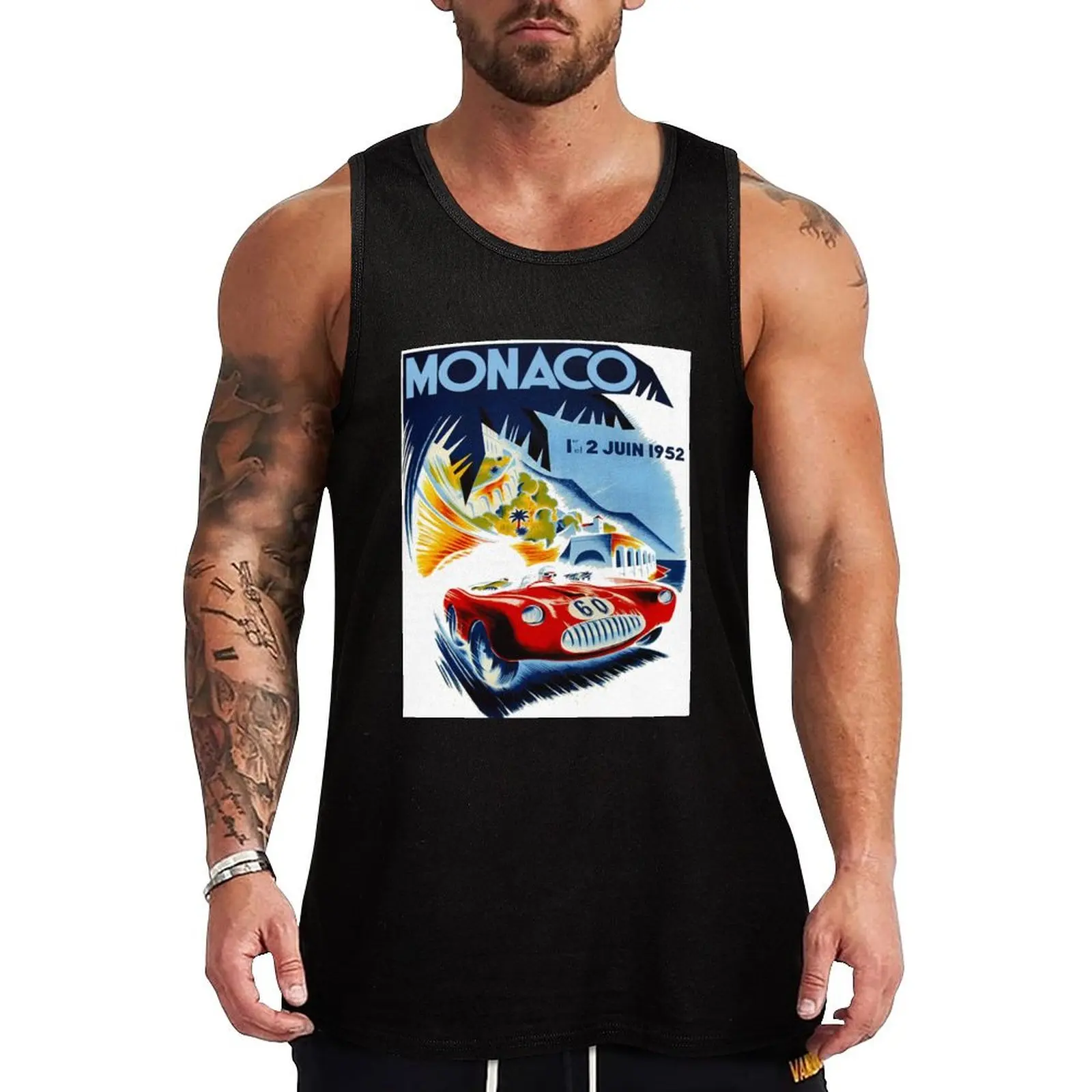 

MONACO : Vintage 1952 Grand Prix Auto Racing Print Tank Top t-shirt gym man Men's tops gym t-shirts man