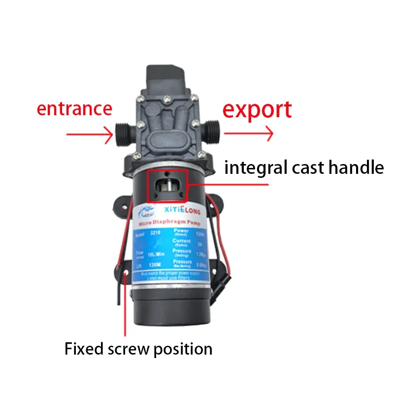 High Pressure Self suction Boosting Micro Electric Diaphragm Pump DC12V 24V 10L/min 100W Solar Shower Car Wash Toilet Pumping RV