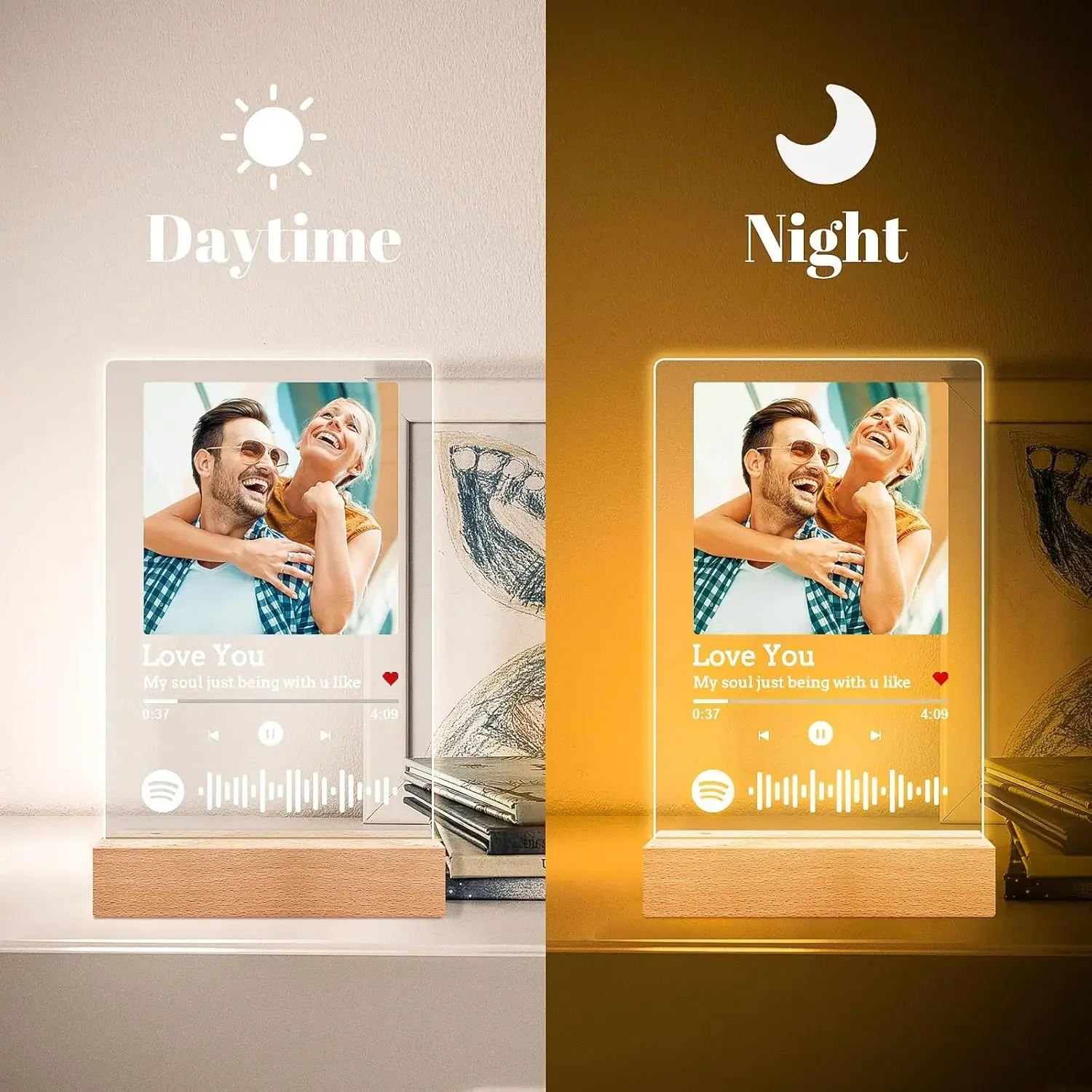 Personalized Spotify Plaque Custom Anniversary Couples Gifts Acrylic Plaque with Night Light Spotify Song Photos Birthday Gifts