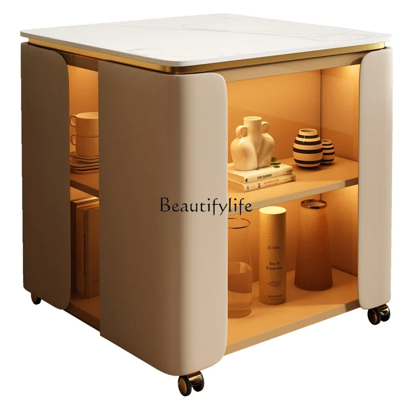 

LJY*Light luxury sofa side cabinet, living room square crack, tea cabinet, cream wind mobile sofa edge