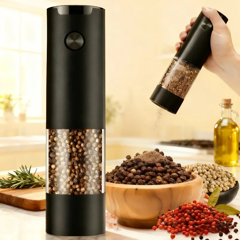 

Electric Salt and Pepper Grinder, Automatic Salt Pepper Mill Grinder Adjustable Coarseness, One-Button Control, Easy Filling