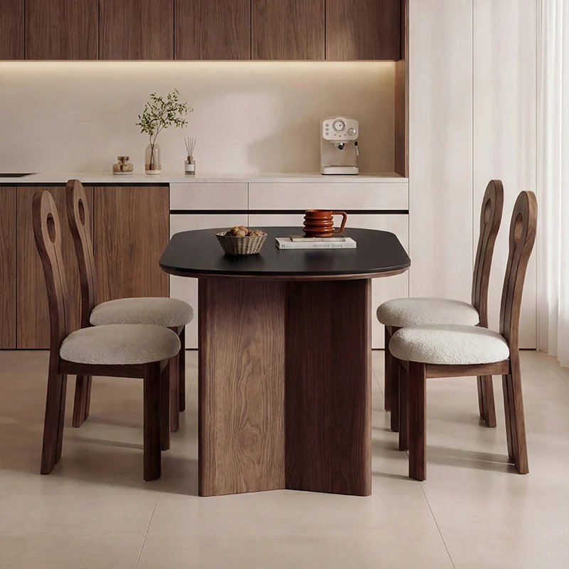 Medieval ash wood all solid wood round table with turntable household small apartment Italian black retro round dining table