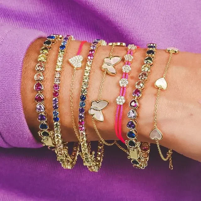Classic Love Heart Cz Tennis Bracelet for Women Paved Zircon and Turquoise Gold/Rose Gold/Platinum Plated Color Fashion Jewelry