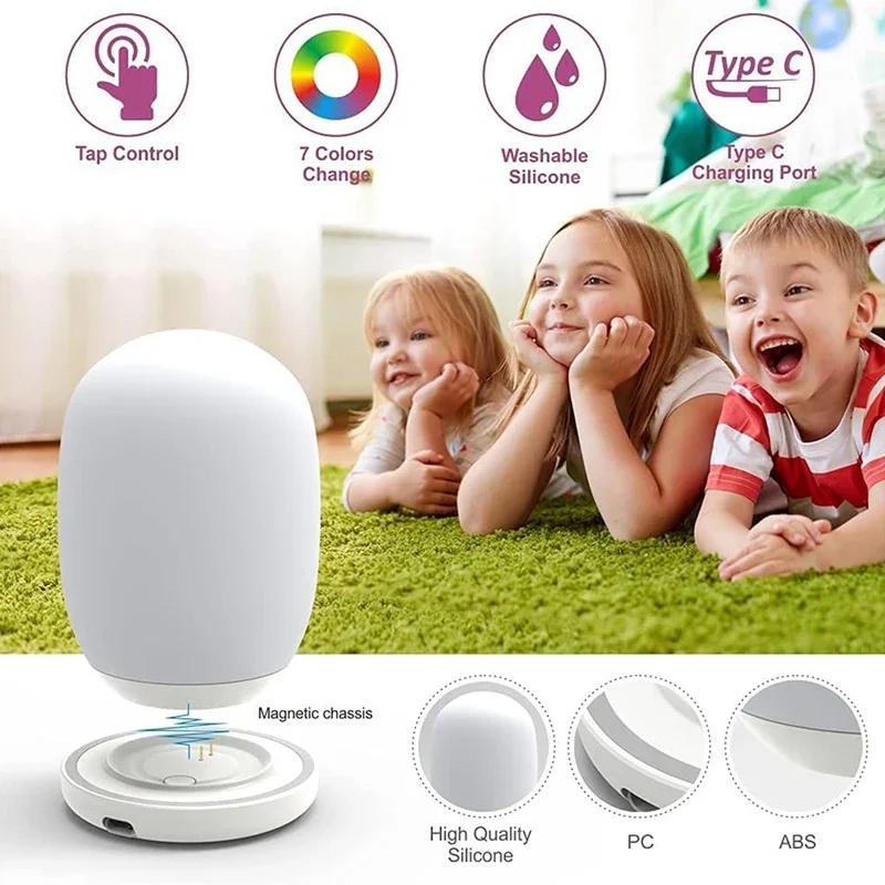 Touch Sensor LED Night Light, mudança de cor, lâmpada de cabeceira regulável, temporizador magnético separado, Pat Candeeiros de mesa para quarto