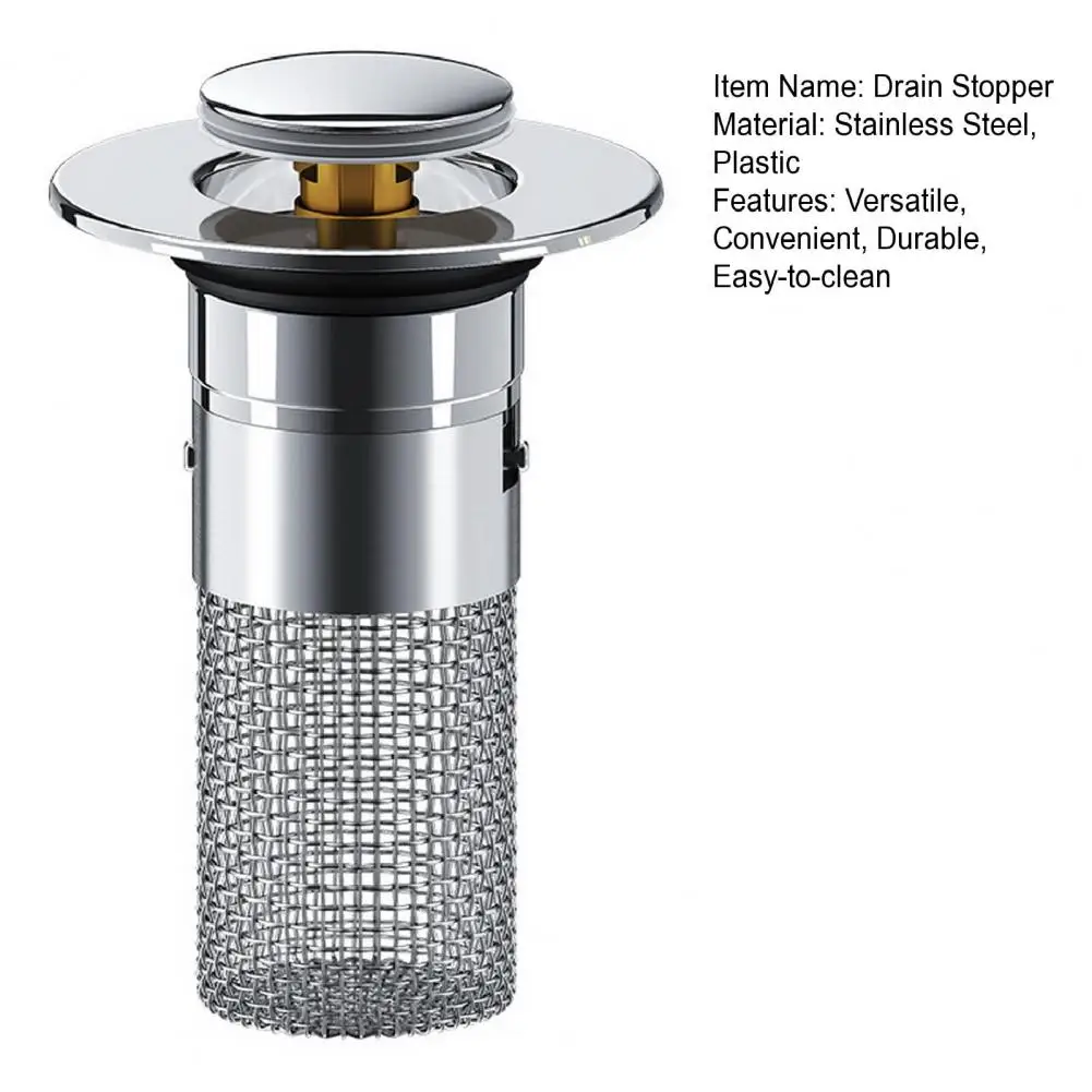 Stainless Steel Floor Drain Filter, Washbasin Plug, Bathroom Sink Stopper, Anti-Clog Filter, Hair Catcher Shower Sink Strainer